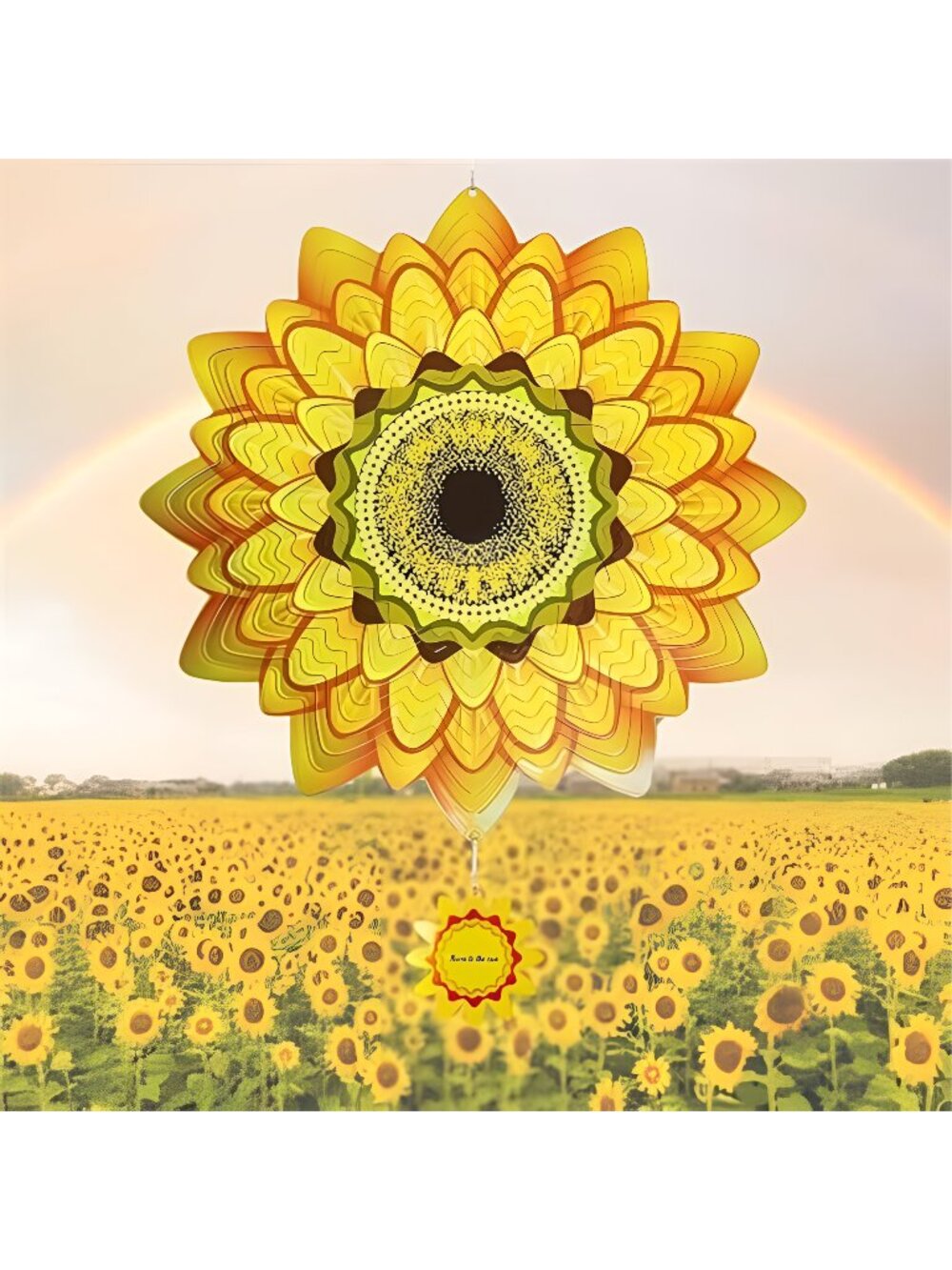 Sunflower Wind Spinners Outdoor Garden Decor for Outside - 12 Inch 3D Stainless